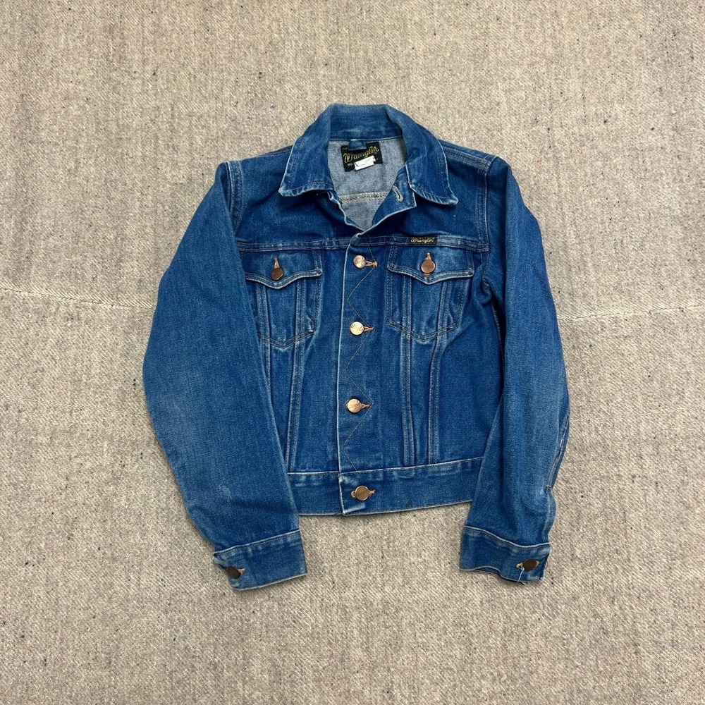 Vintage Wrangler No Fault Denim Jacket Kids 12 Blue 1960s Painted USA
